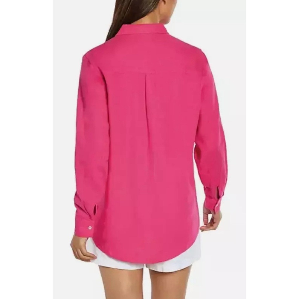GAP Linen Blend‎ Button Up Shirt Womens XS Hot Pink Long Sleeve Tunic Top Beachy - Picture 3 of 16